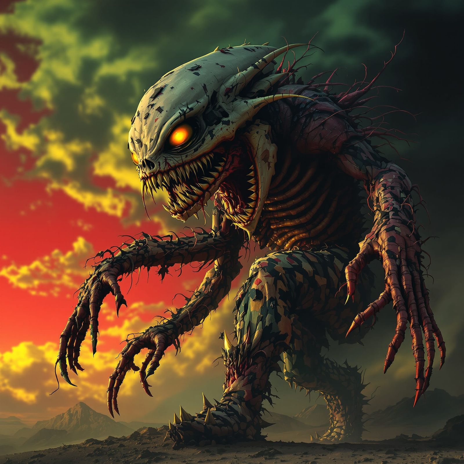 Creepy Mutant Humanoid in a Horror Landscape