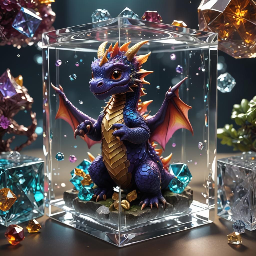 Baby Dragon in Diamond Cube: Fantasy Art