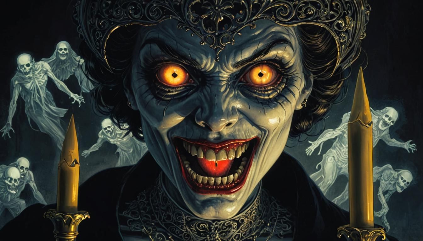 Gothic Horror Portrait with Filigree Line Art