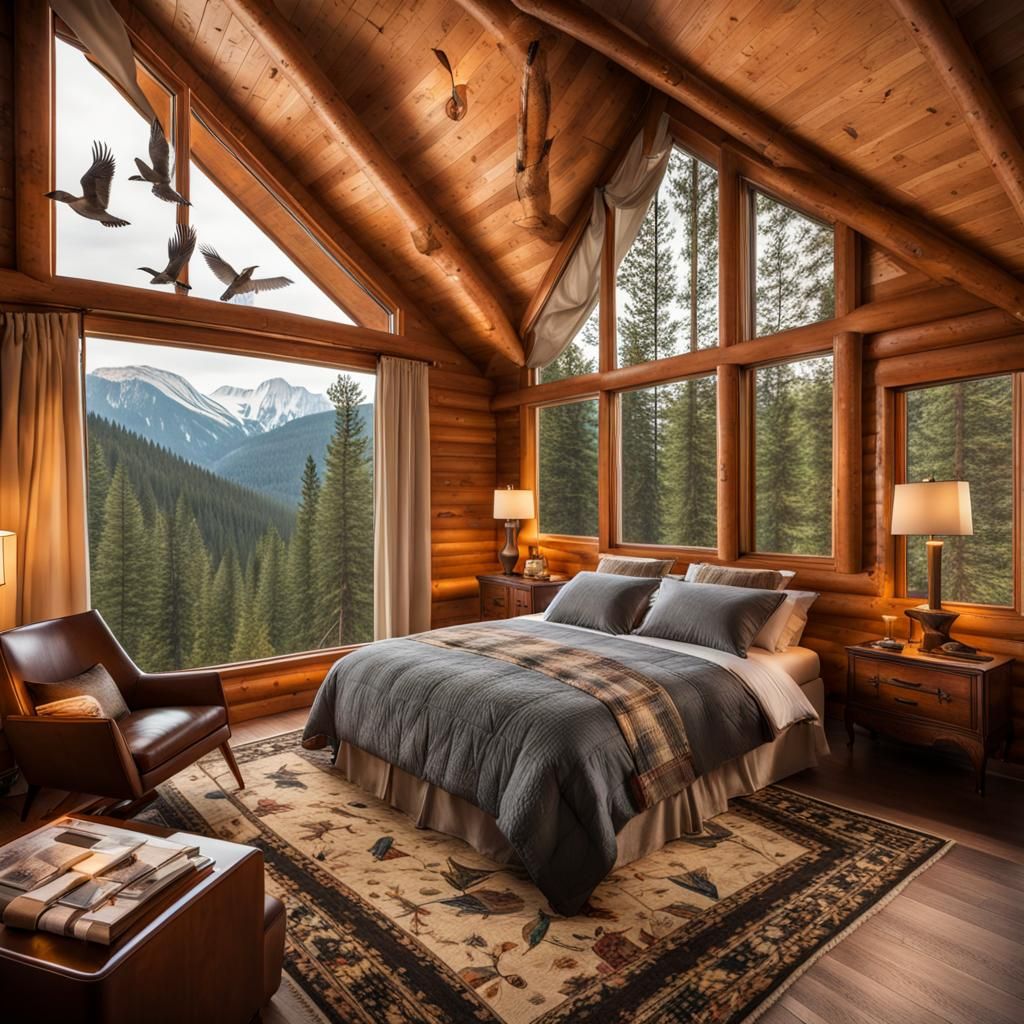 Cabin Bedroom with Forest View