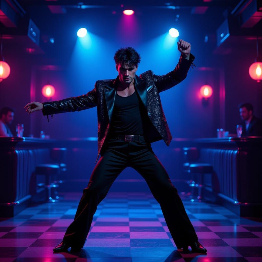 Man in Black Mesh Top Dancing Tango in Moody Club