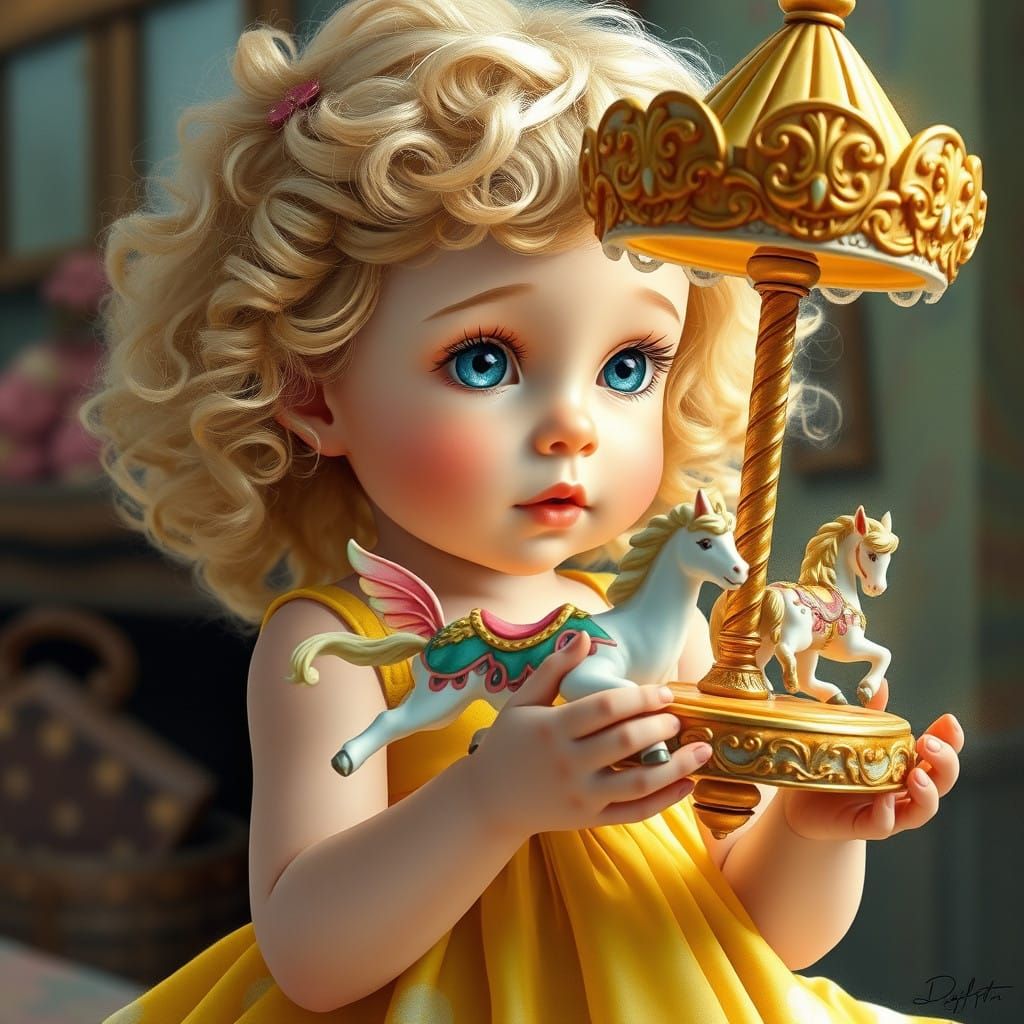 Whimsical Girl Watches Enchanted Carousel