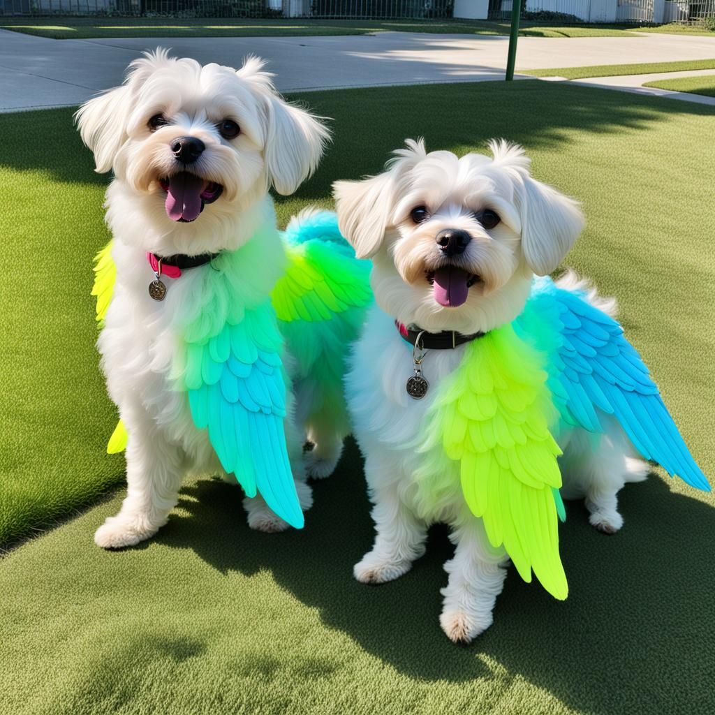 Neon Maltese Dogs with Wings