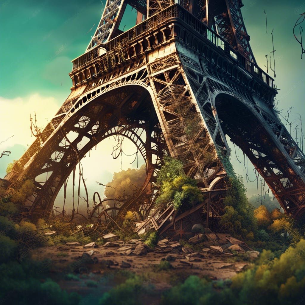 Post-Apocalyptic Overgrown Eiffel Tower: Hyperrealistic Conc...
