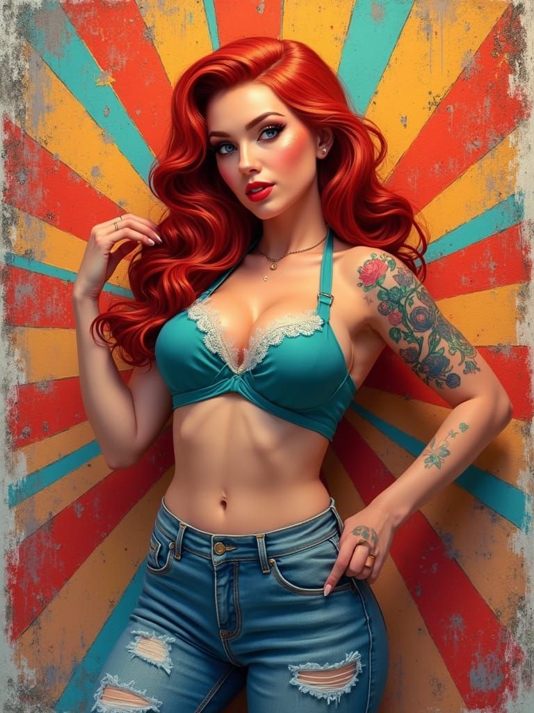 Curvy Redhead Pinup in Pixar Graffiti Style