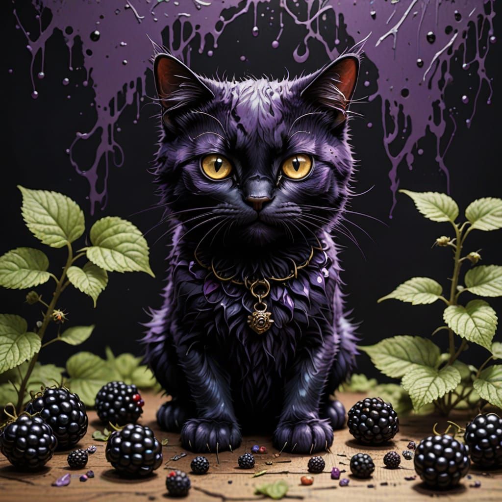 Whimsical Feline Fruit Hybrid in Deep Colors