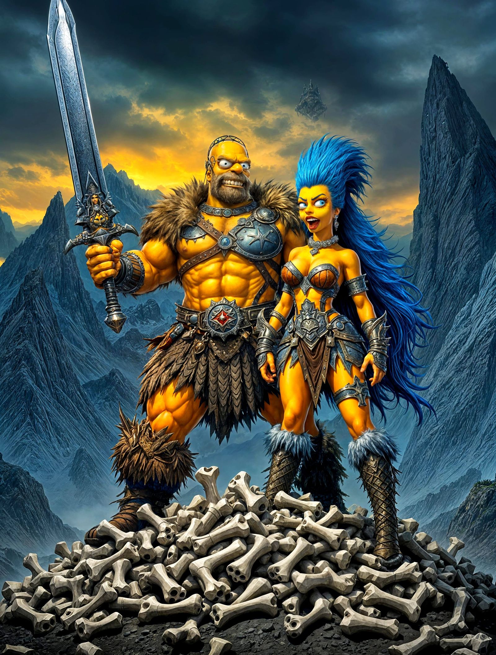 Homer and Marge as Dark Fantasy Warriors