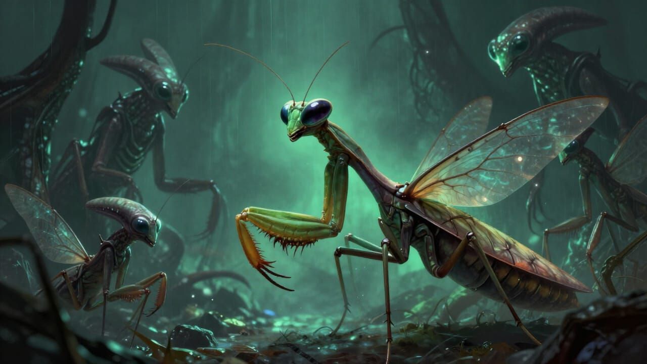 Alien Insectoids with Compound Eyes in Eerie Bioluminescent ...