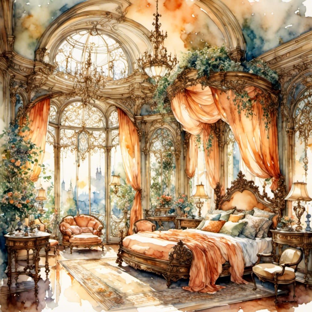 Luxurious Art Nouveau Bedroom with Enchanted Garden
