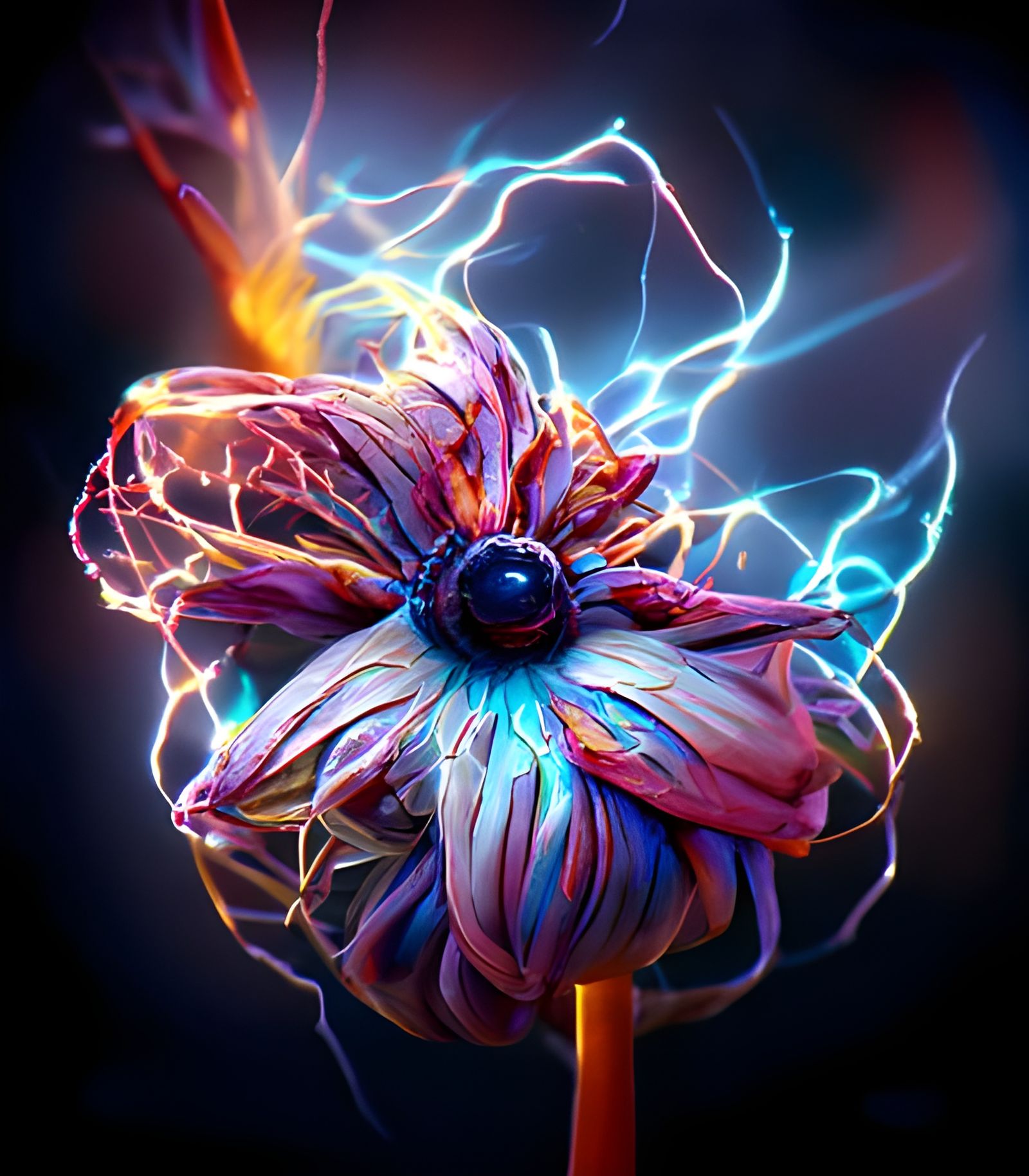 Electric Energy Flower in Hyperrealistic Digital Art