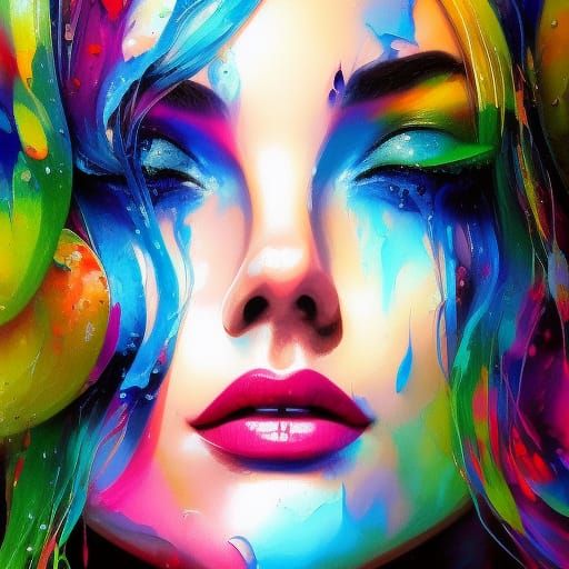 Surreal Autumn Woman in Oil Splash Effect