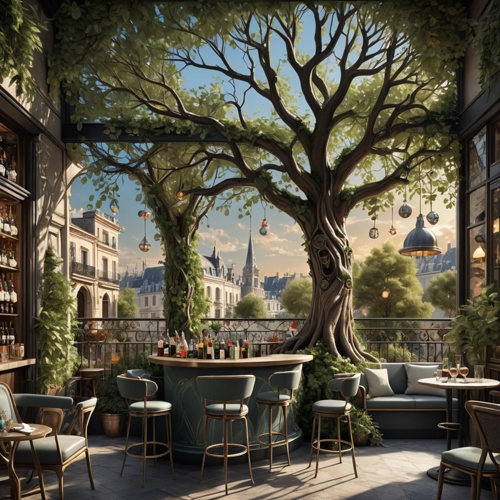 Chic Bar Patio with Green Window Mural