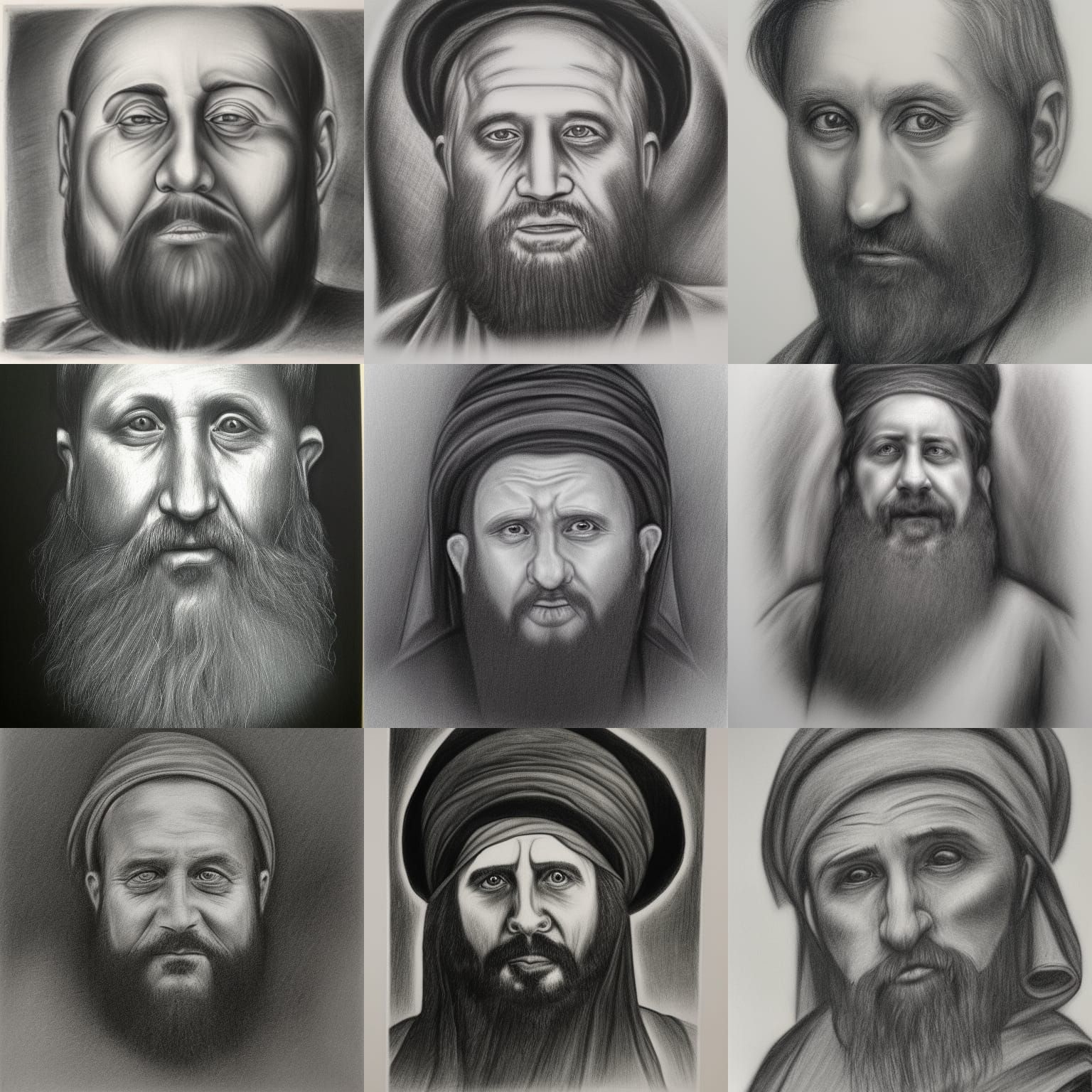 Detailed Charcoal Drawing of Orthodox Jewish Man