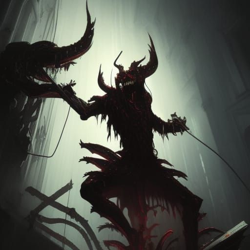Undead Devil Plays Organ in Dark Fantasy Art