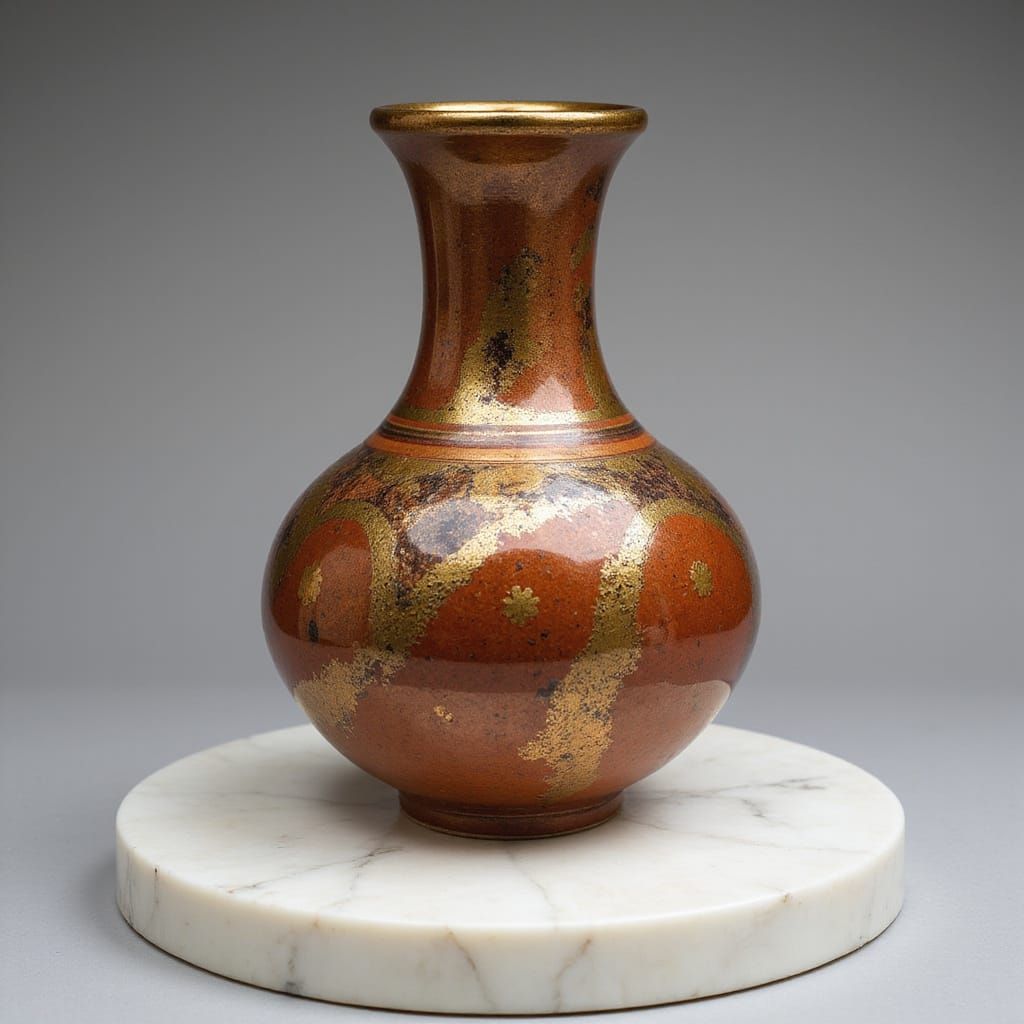 Exquisite Pottery Vase Inlaid with Gold and Copper