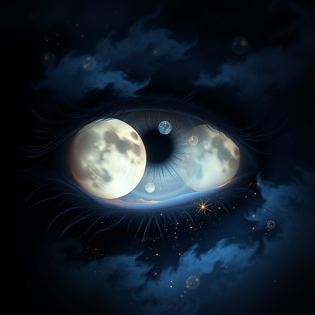 Luminous, Ethereal Eyes in a Cosmic Black Void