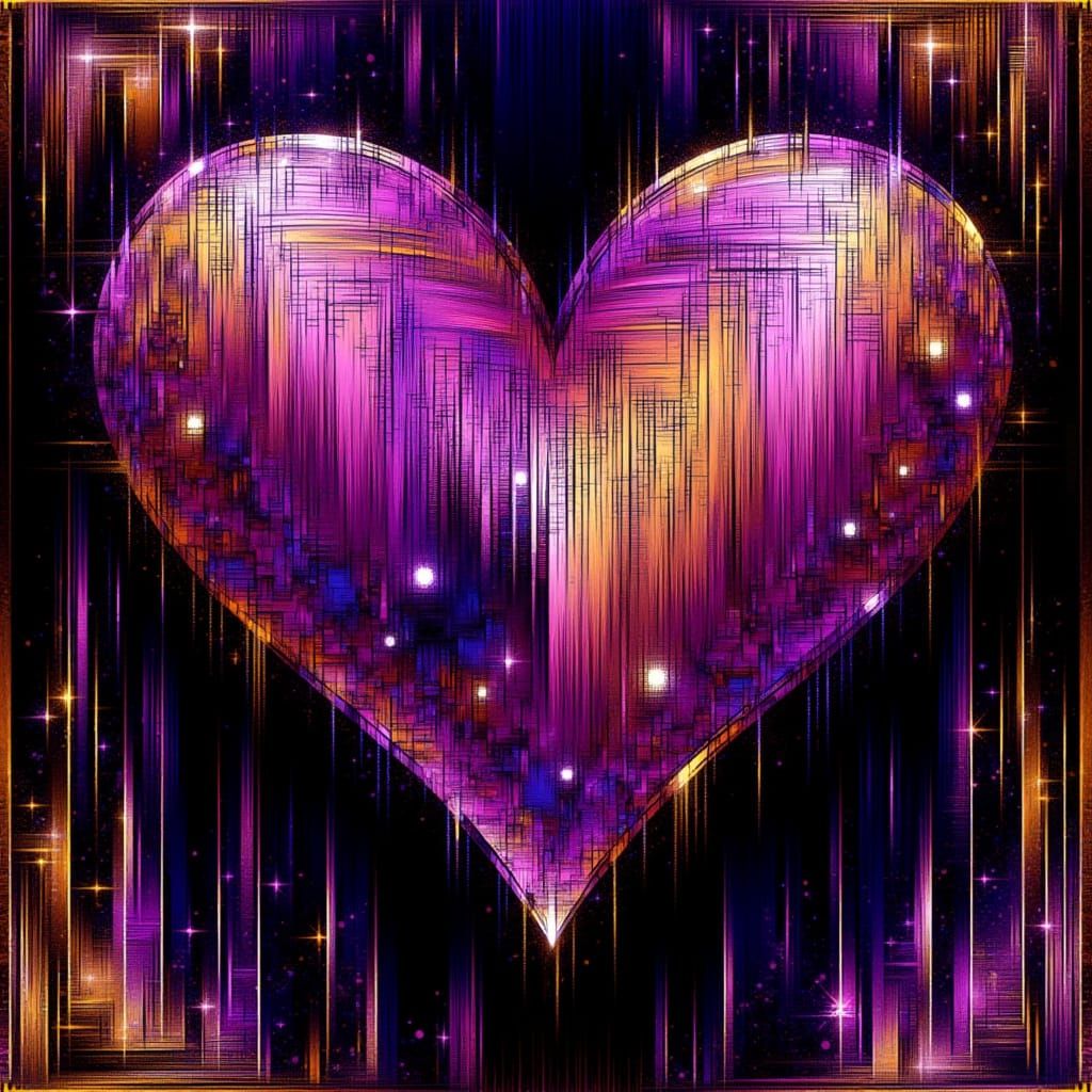Heart in Vibrant Raster Art with Golden Accents