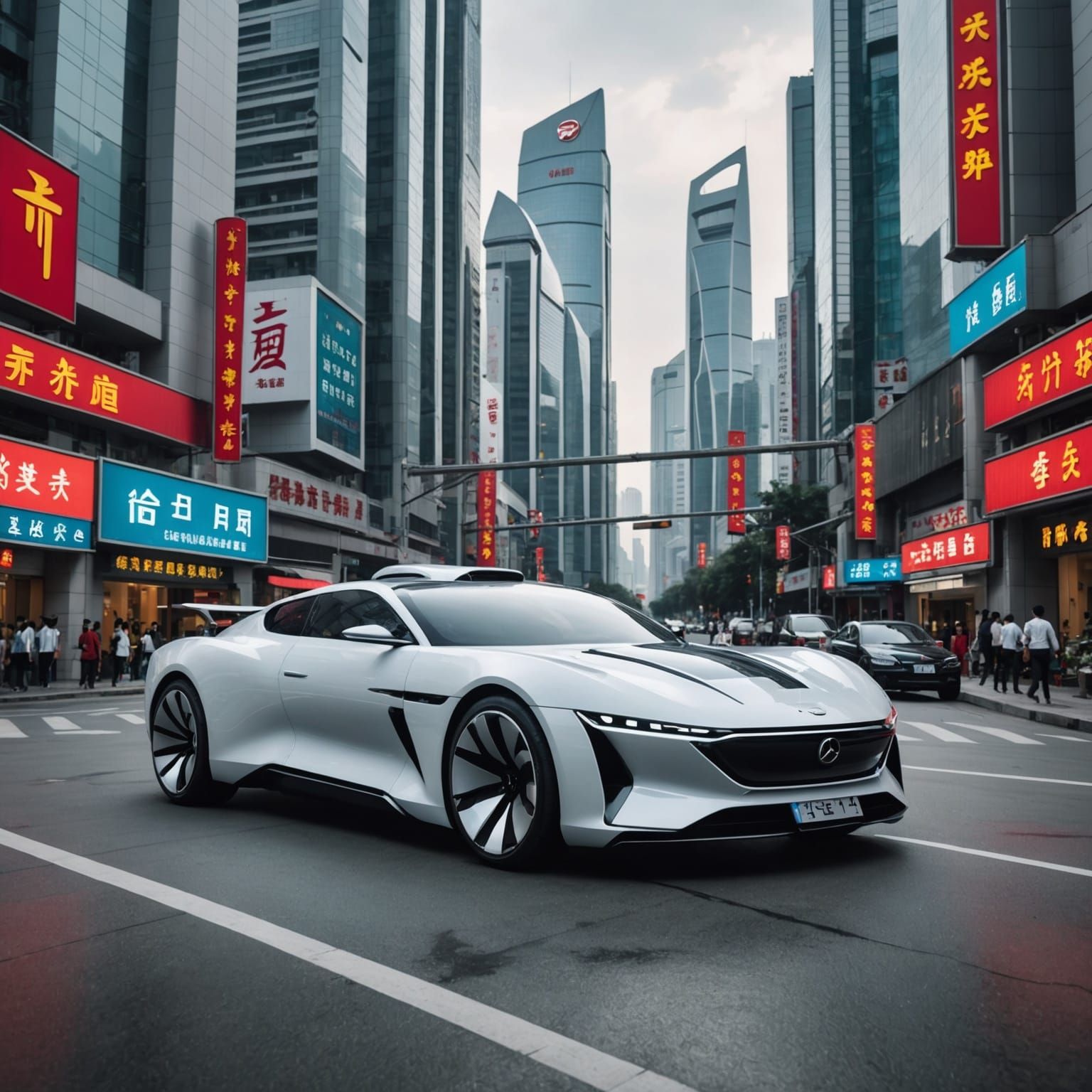 Futuristic Car in a Cyberpunk Chinese City