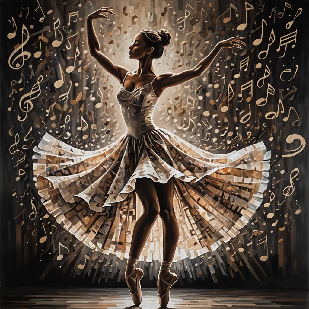 Ballerina's Silhouette Dance with Musical Notes
