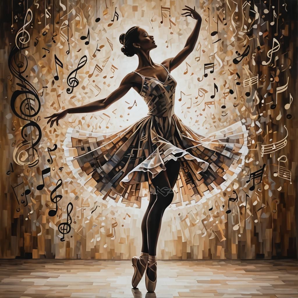 Ballerina Dancing in Symphony of Musical Notes
