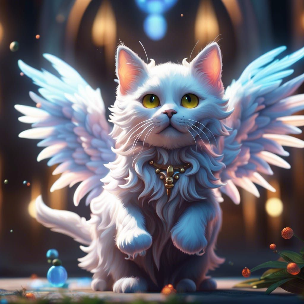 Joyful Angel Cat in Detailed Matte Painting