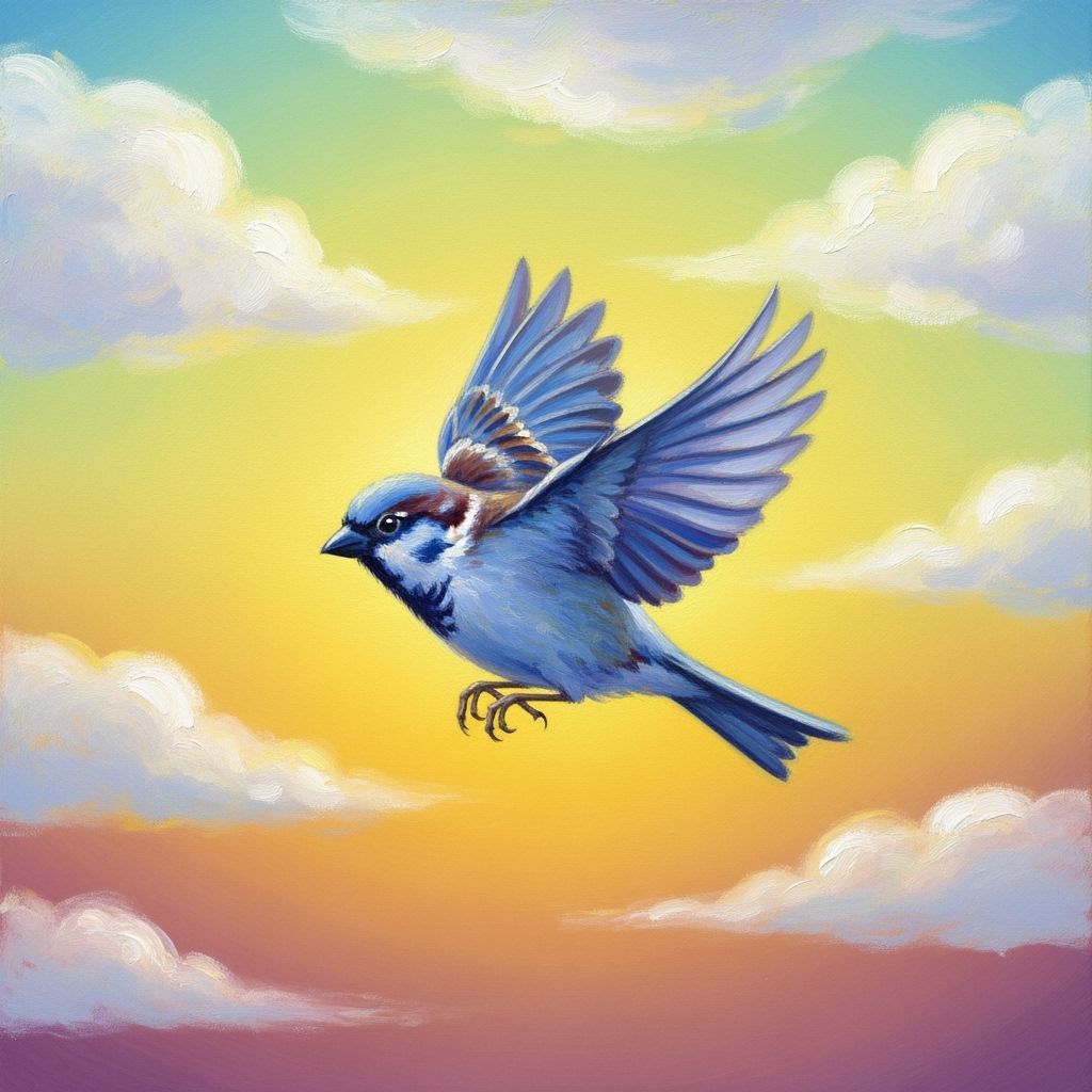 Blue Sparrow Soaring in Yellow Skies: Impressionistic Digita...