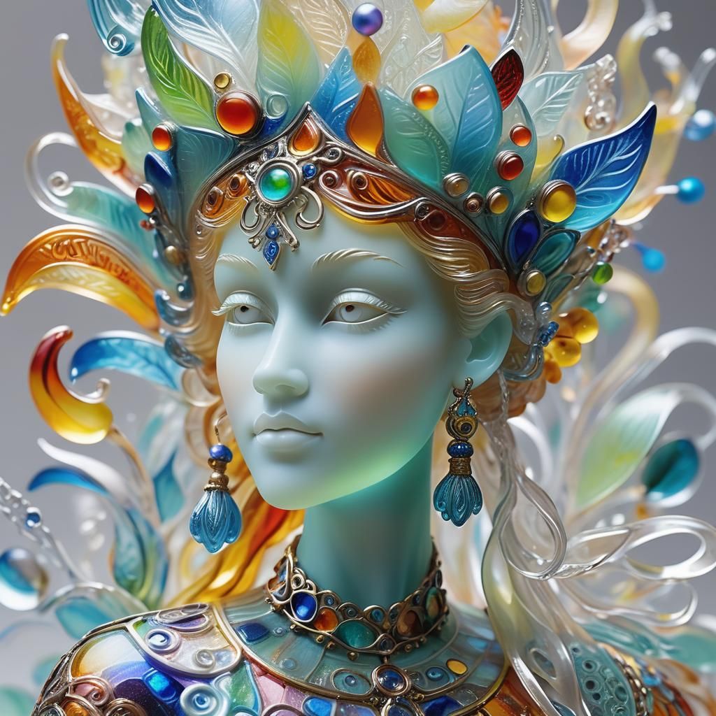 Vibrant Glass Sculpture of a Viking Queen
