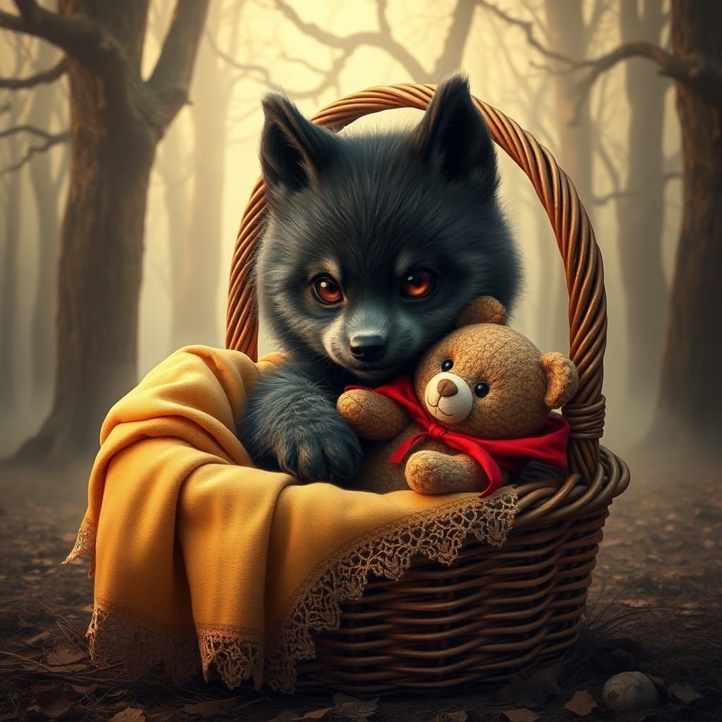 Werewolf Pup in Misty Forest, Digital Art