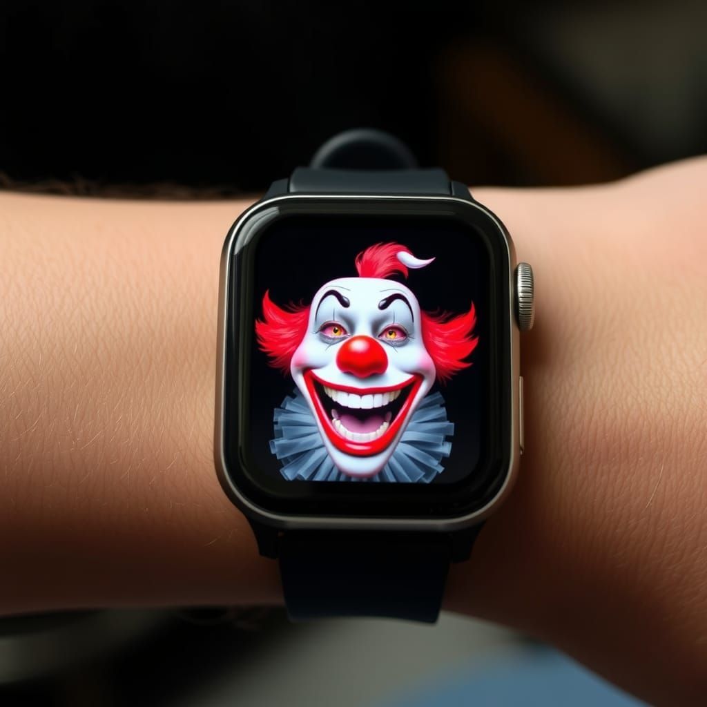 Holographic Clown Face on Smartwatch Display