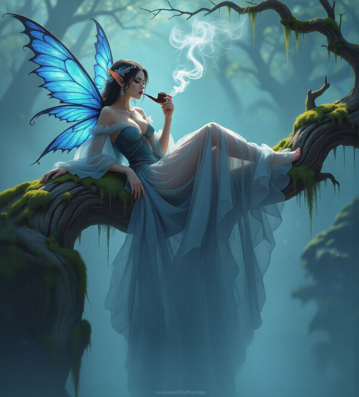 Fairy Smoking Dragon Pipe: Detailed Matte Painting