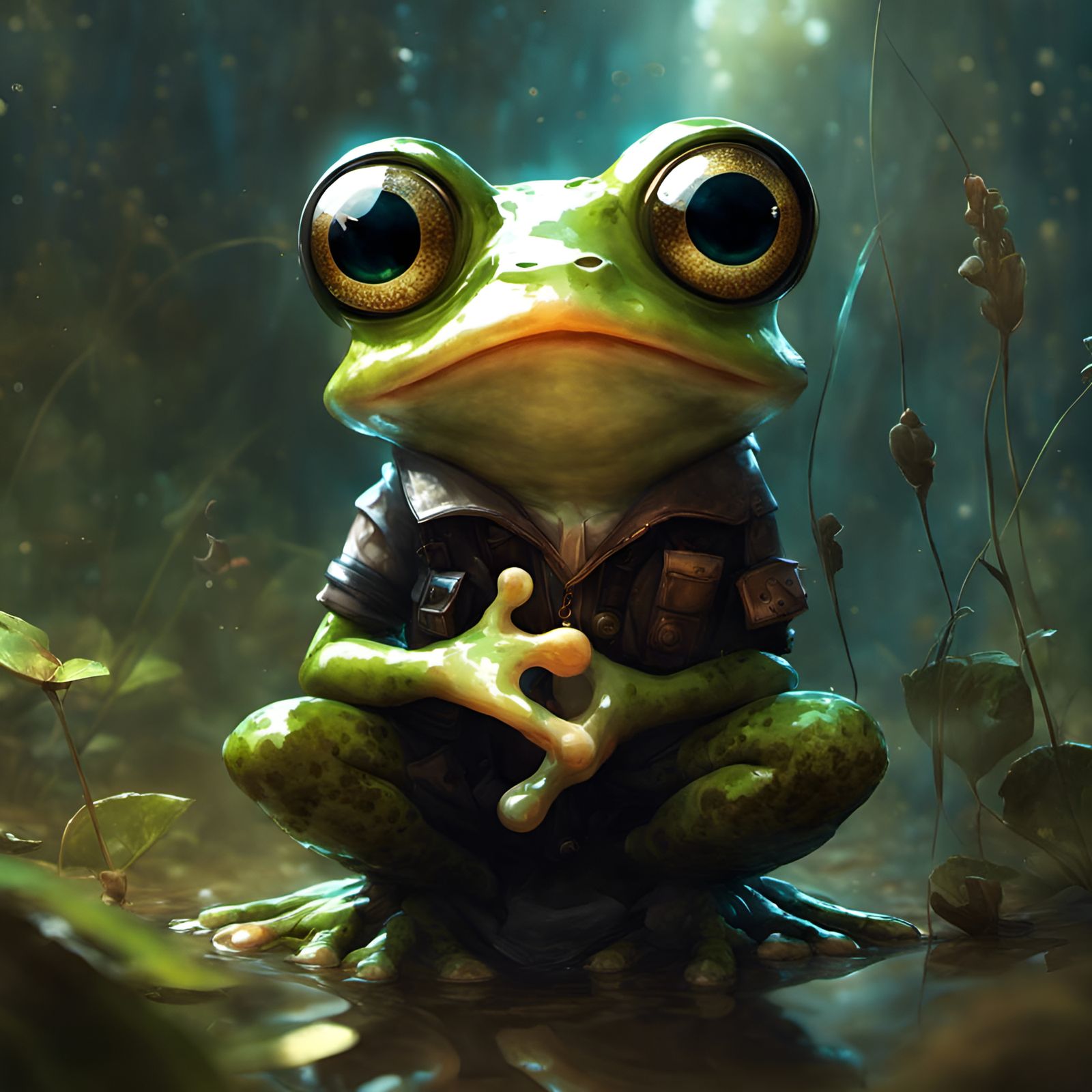 Adorable Anthropomorphic Frog Storyteller in Detailed Style
