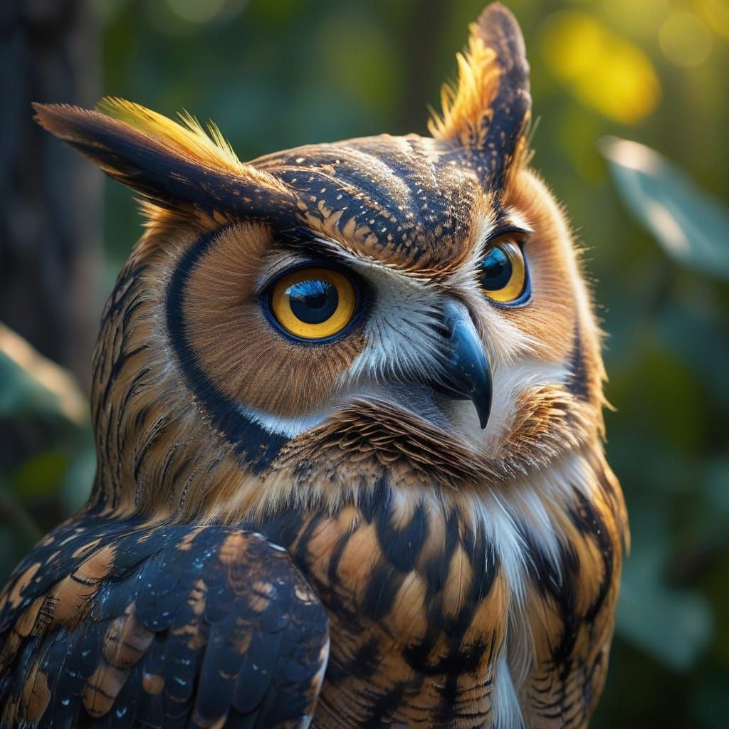 Mystical Owl with Vibrant Golden Yellow Eyes