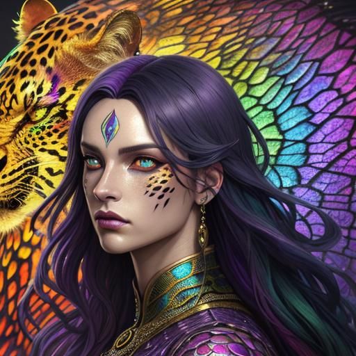 Rainbow Dragon Woman: Dark Fantasy Art