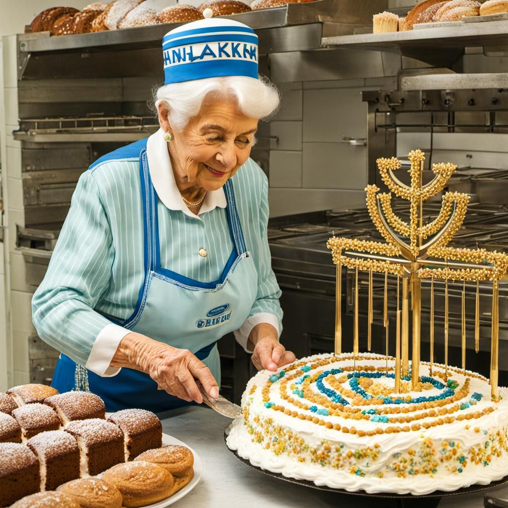 Elderly Baker Decorates Hanukkah Cake Sculpture