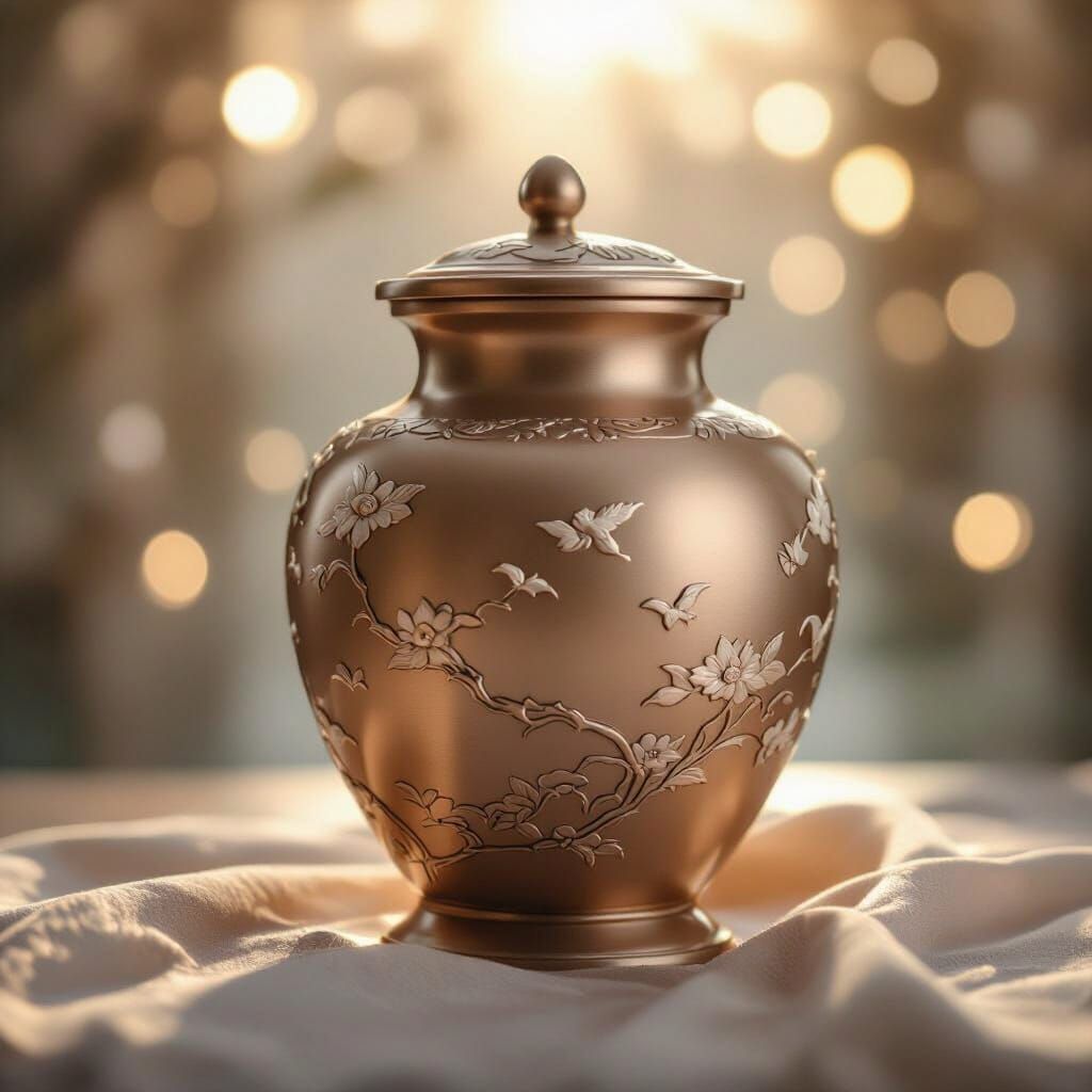 Large Apricot Aluminum Urn with Heaven Elements