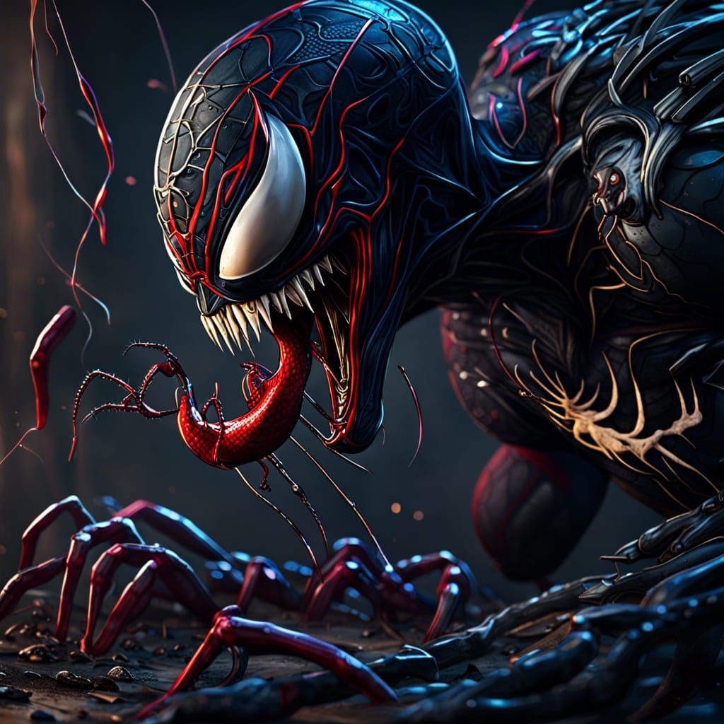 Venom Devouring Spider-Man: Detailed Matte Painting