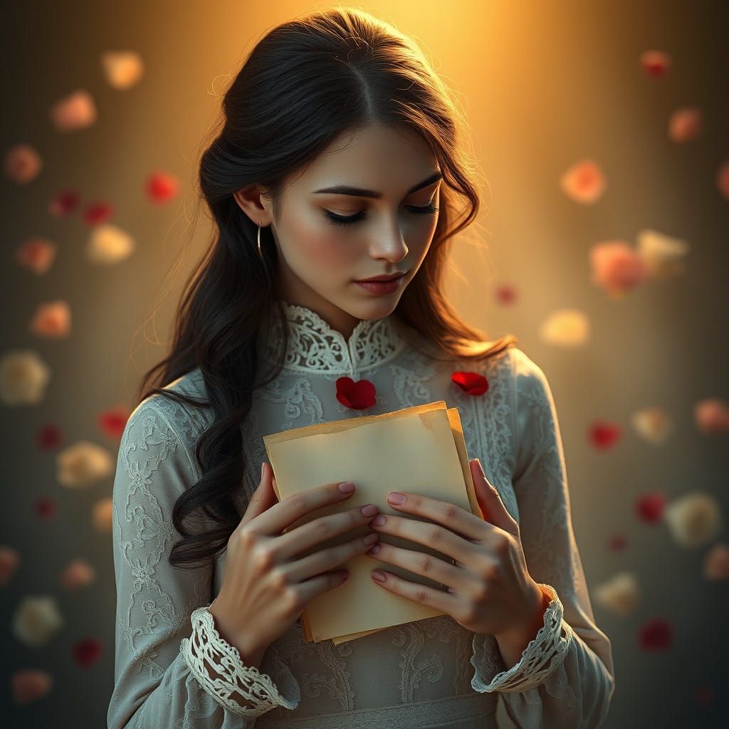 Young Woman Lost in Thought, Enveloped by Soft, Golden Light