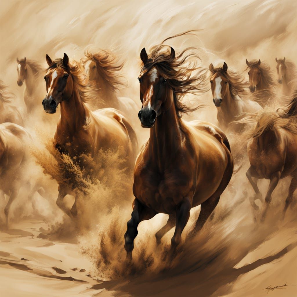 Ghostly Horse Herd Emerges From Desert Sandstorm