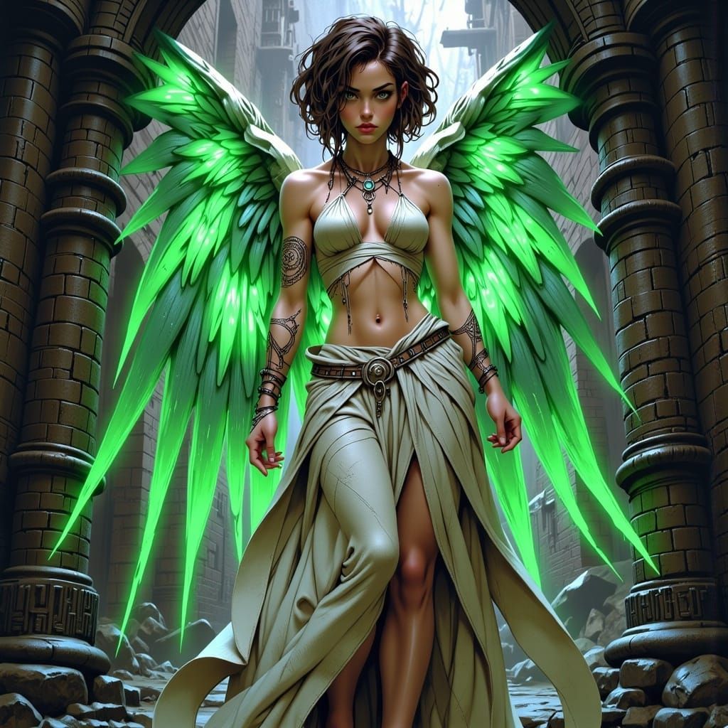 Storm Mage with Angel Wings in Anime Style