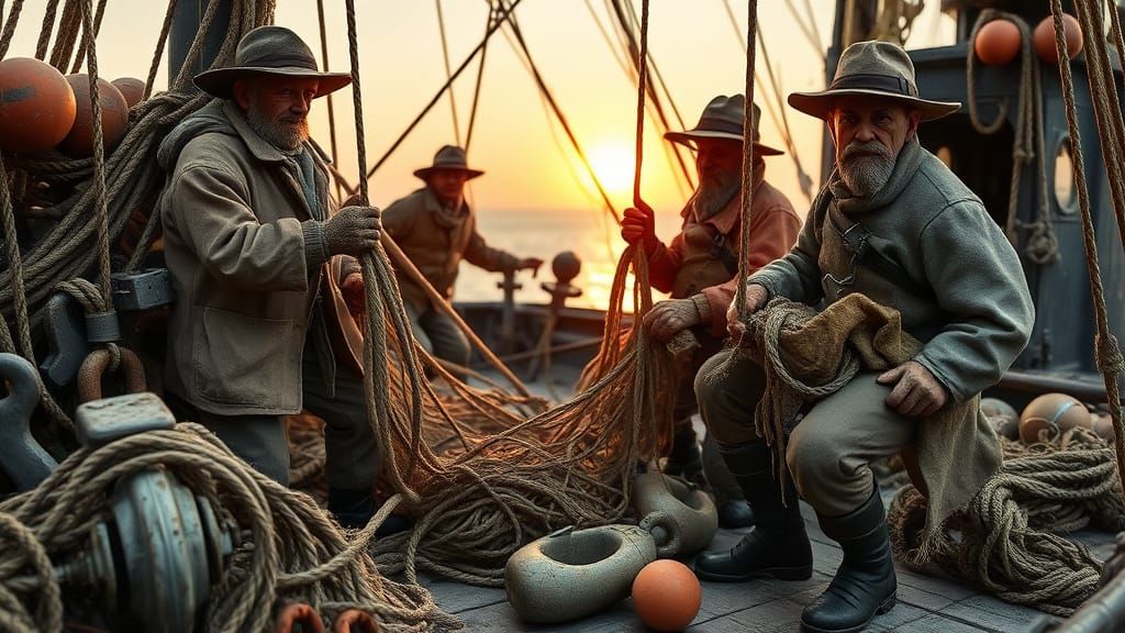 Italian Fishermen in Realistic Miniature Scene