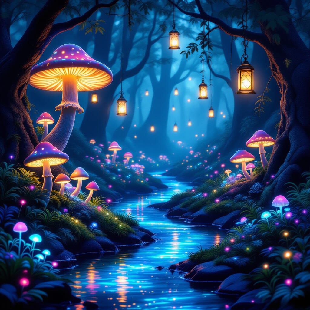 Magical Enchanted Forest with Glowing Flora