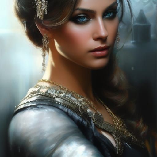 Girl in Silver Suit: Hyperrealistic Digital Portrait