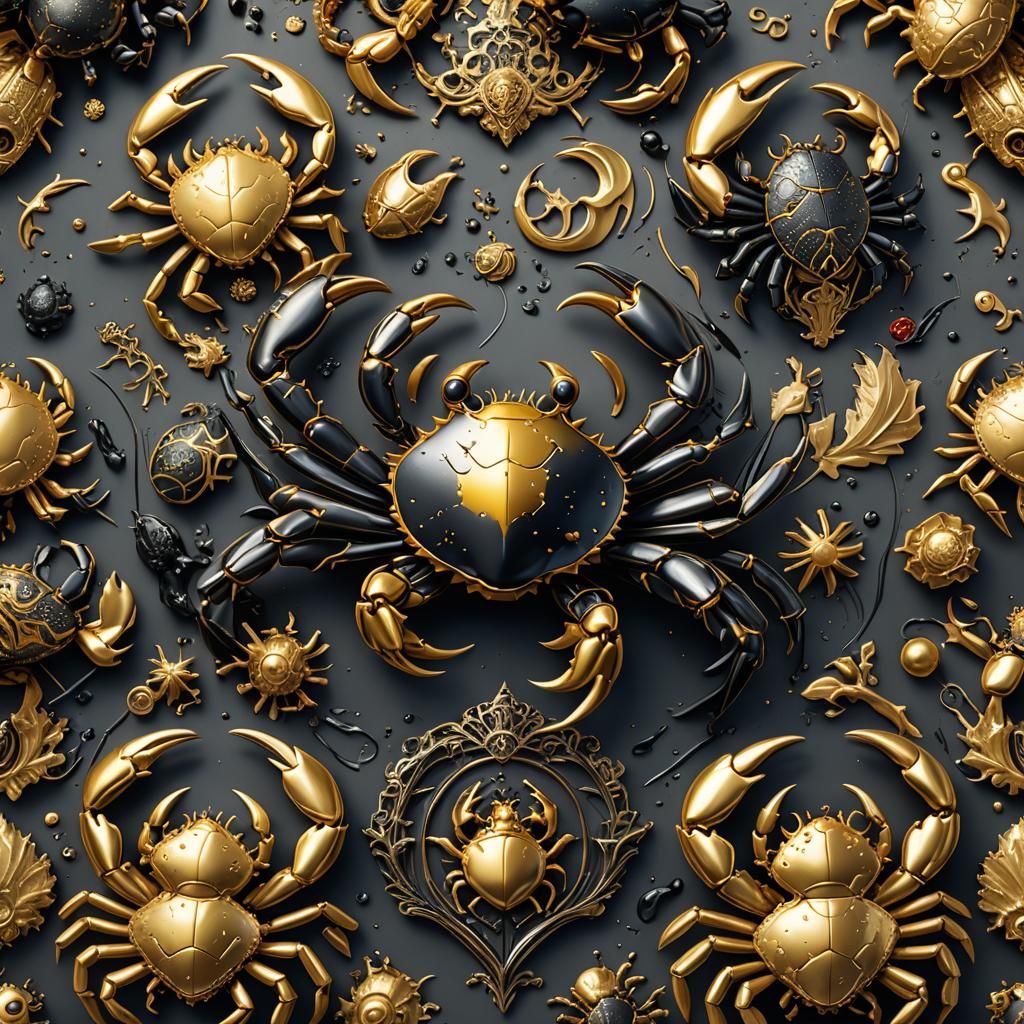 Detailed Gold and Black Crab Family Crest