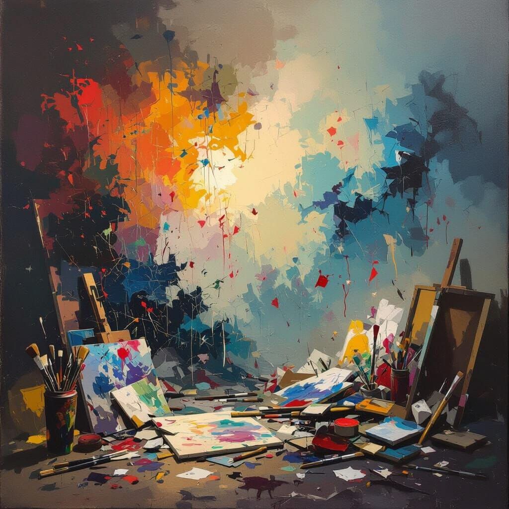 Expressionist Oil Painting of Distressed Creative Energy and...