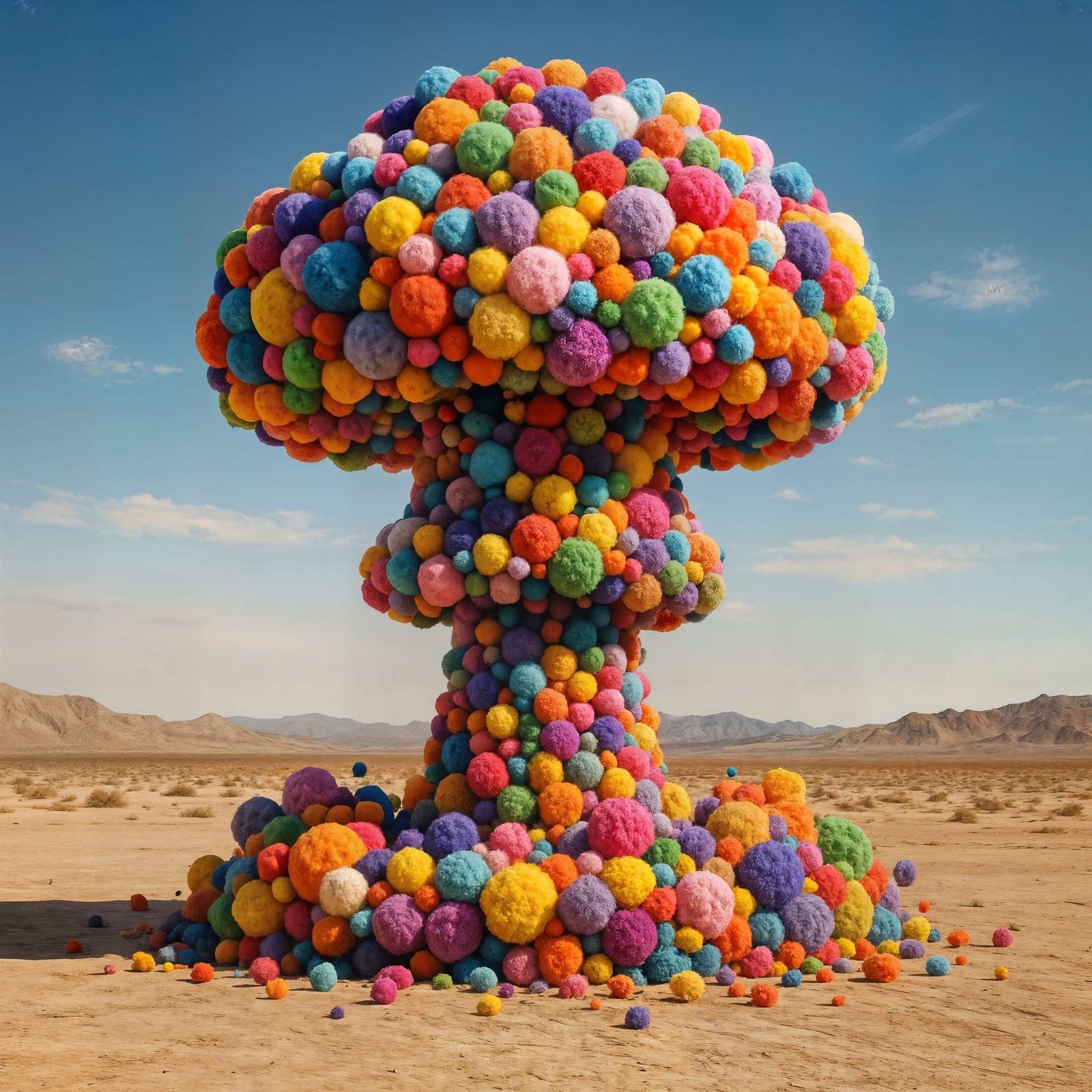 Colorful Pom Pom Mushroom Cloud in Desert