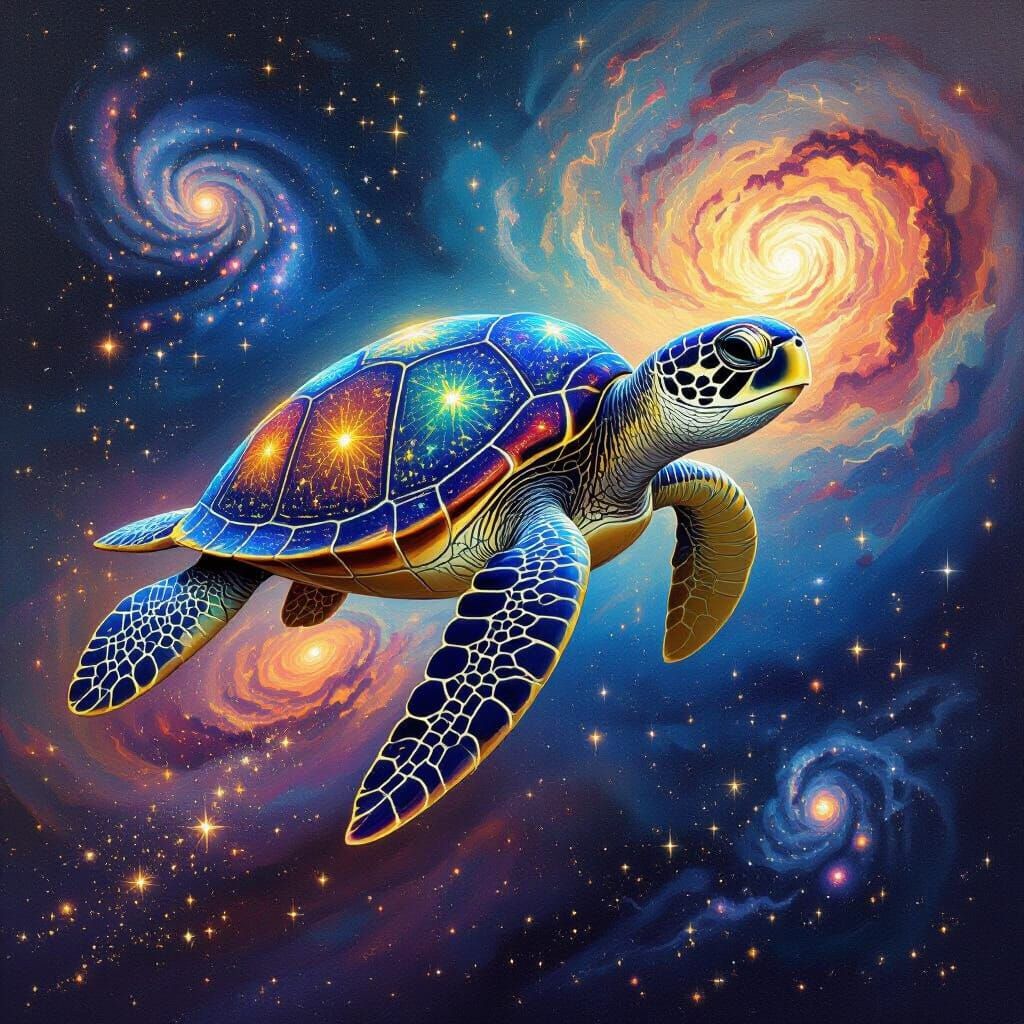 Cosmic Sea Turtle Gliding Through Nebula