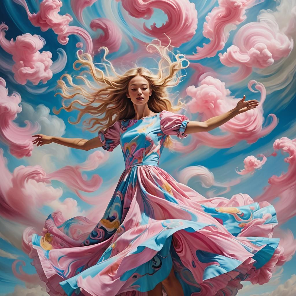Dreamlike Girl Dancing in a Surreal Landscape