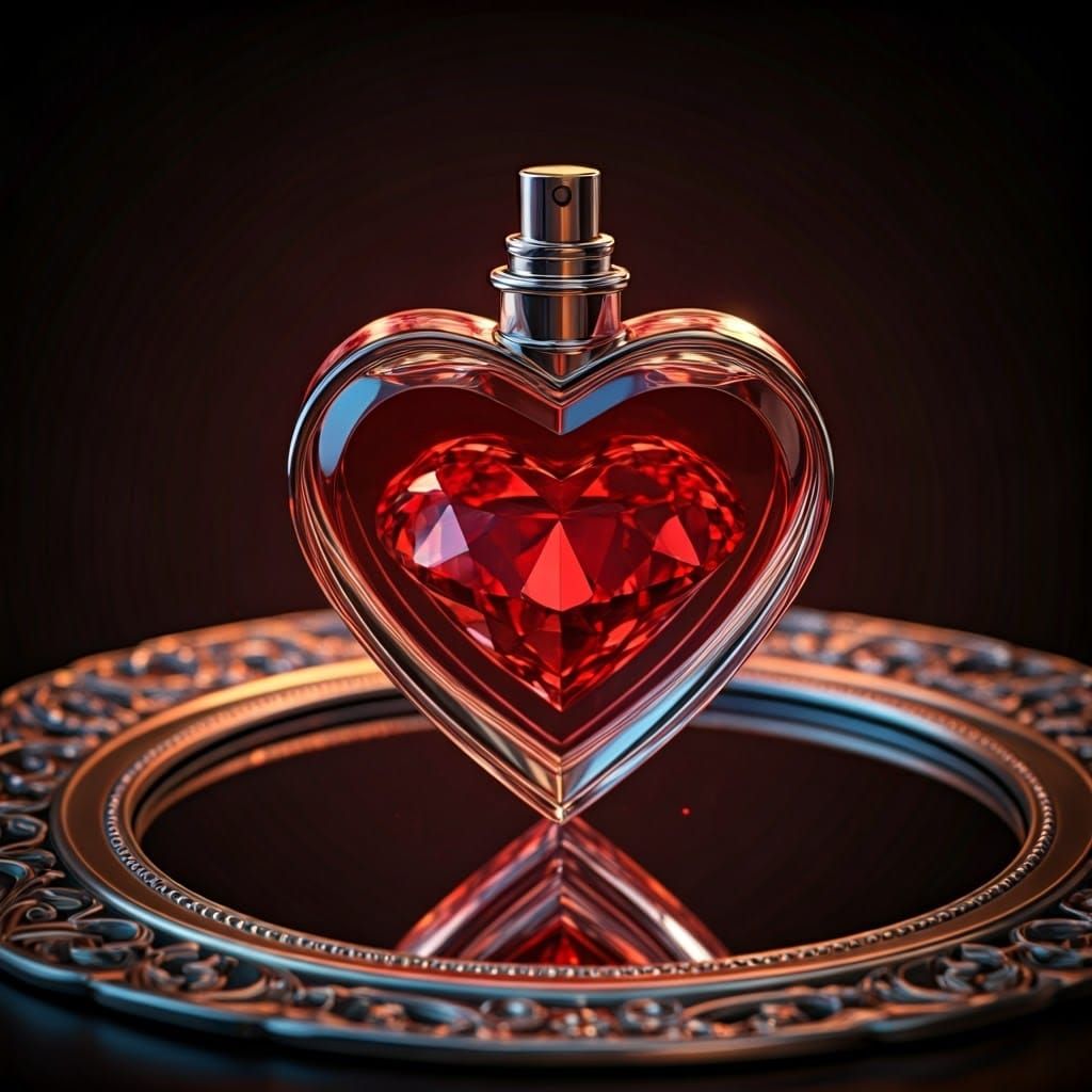 Red Diamond in Heart Perfume Bottle Above Mirror
