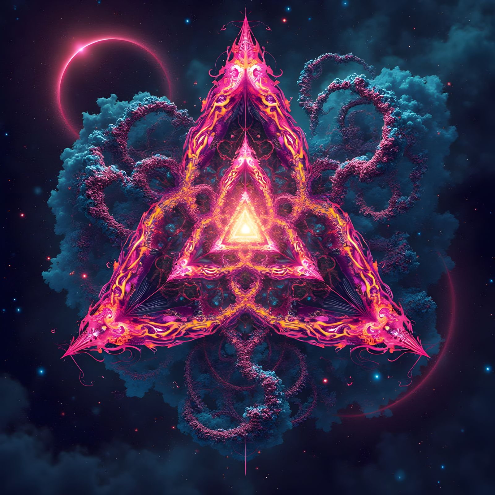 Penrose Triangle Feedback Loop in Escher Style