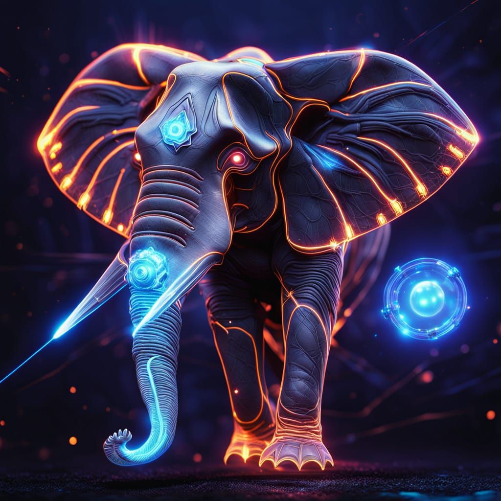 Two-Headed Sci-Fi Elephant with Laser Tusks